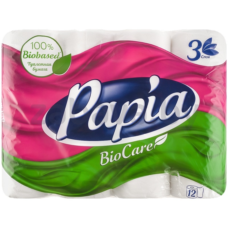 Бумага туалетная Papia Bio care, 3 сл., 12 шт.