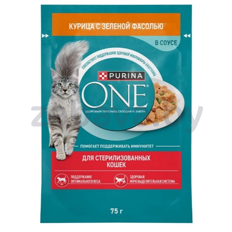 Корм Purina One, для стерилиз. кошек, курица с зел. фасолью, 75 г