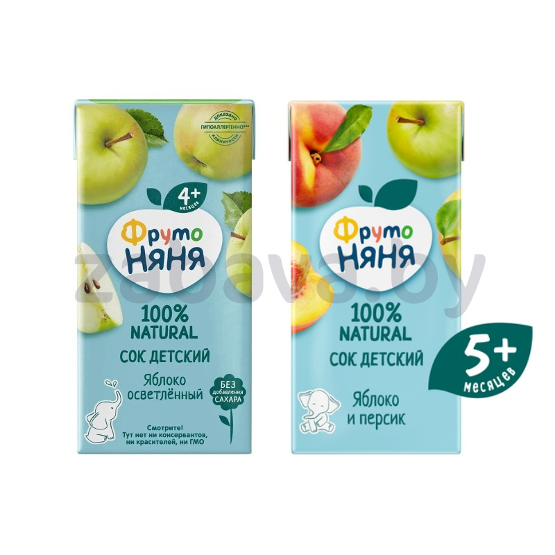 Сок «ФрутоНяня», яблоко/яблоко-персик, 0,2 л