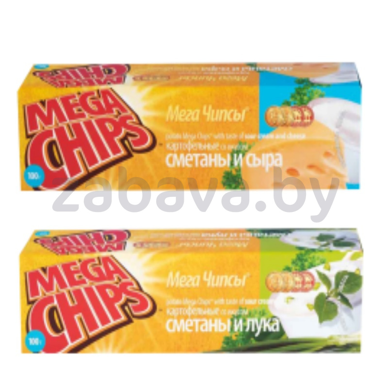 Чипсы картофельные Mega Chips, сметана и лук или сметана и сыр, 100 г