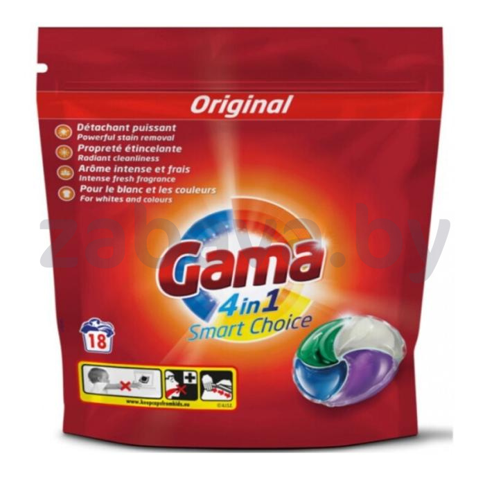 Капсулы для стирки Gama, 4 in 1 Smart Choice, универс., 18 шт.