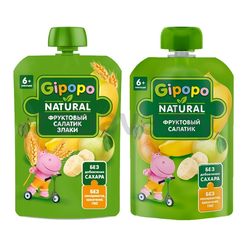 Пюре Gipopo, фруктовый салатик или фруктовый салатик-злаки, 90 г