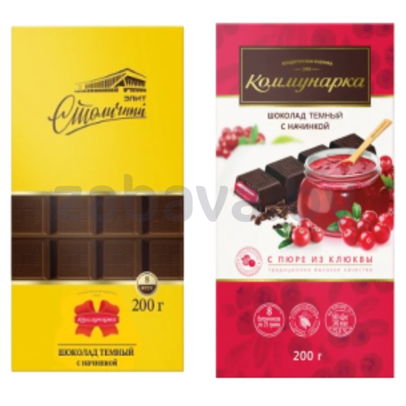 Шоколад «Столичный элит» темный с нач. или с клюкв., 200 г, «Коммунарка»