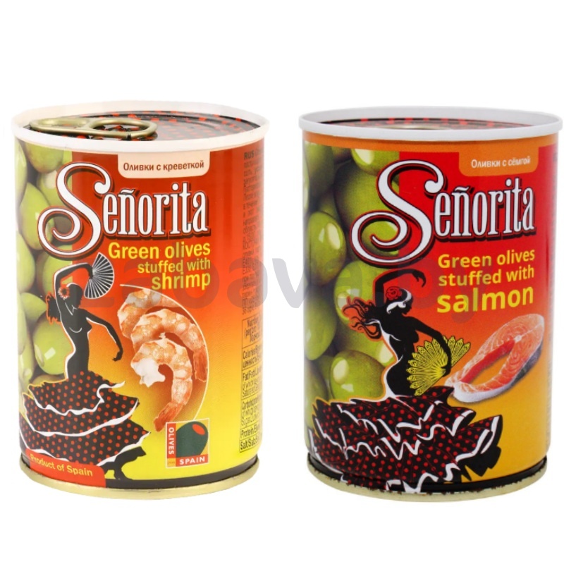 Оливки Senorita, фарш. семгой/креветкой, 280 г