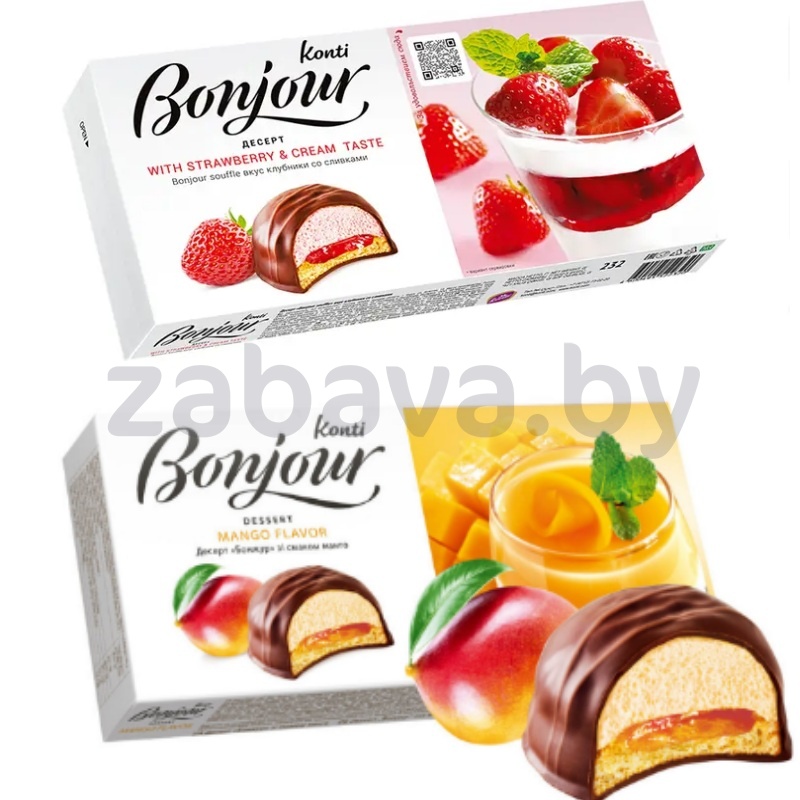 Десерт Bonjour Souffle Konti, клубника со сливк. или манго, 232 г