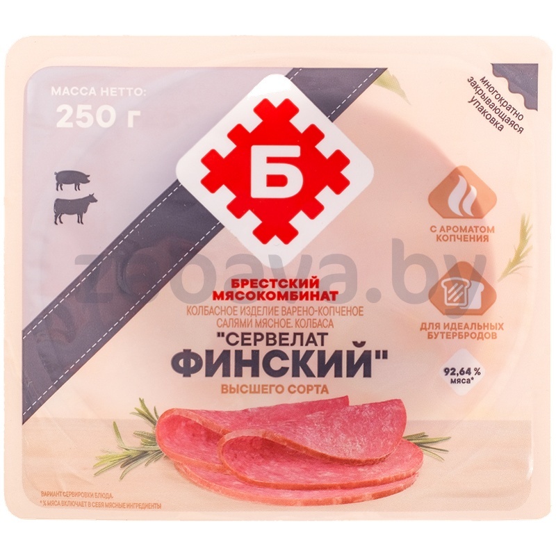 Колбаса «Сервелат финский», в/с, «Брестский» МК, 250 г
