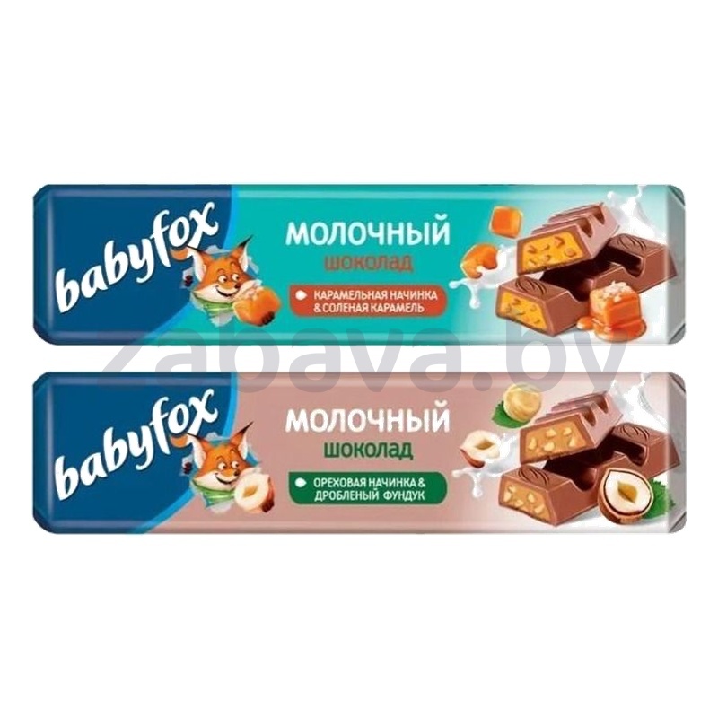 Батончик шоколадный BabyFox с молочн. или карамельн. нач., 45 г