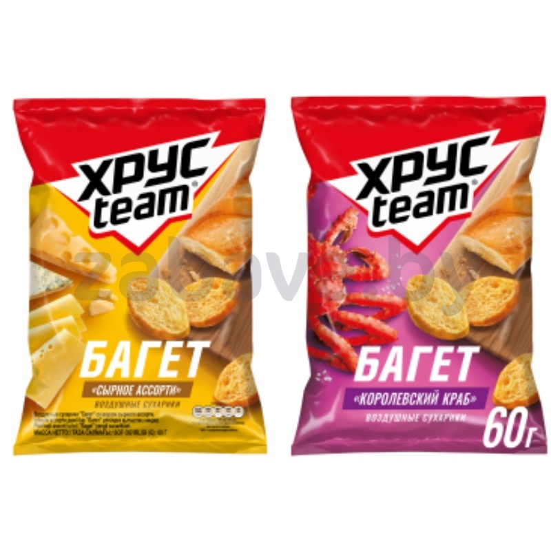 Сухарики «Хрусteam», «Багет», сырное ассорти/краб, 60 г