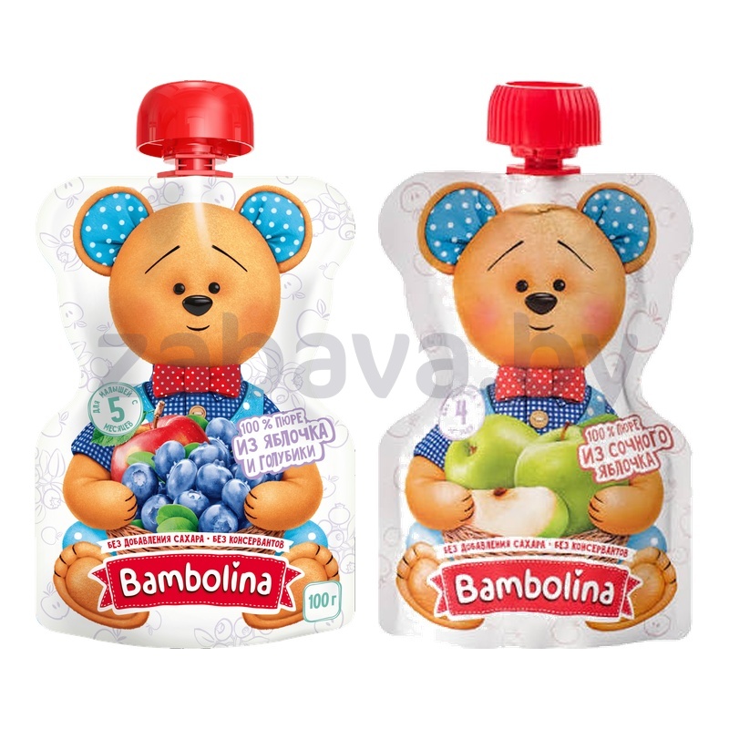 Пюре Bambolina, яблоко-голубика или яблоко, 100 г