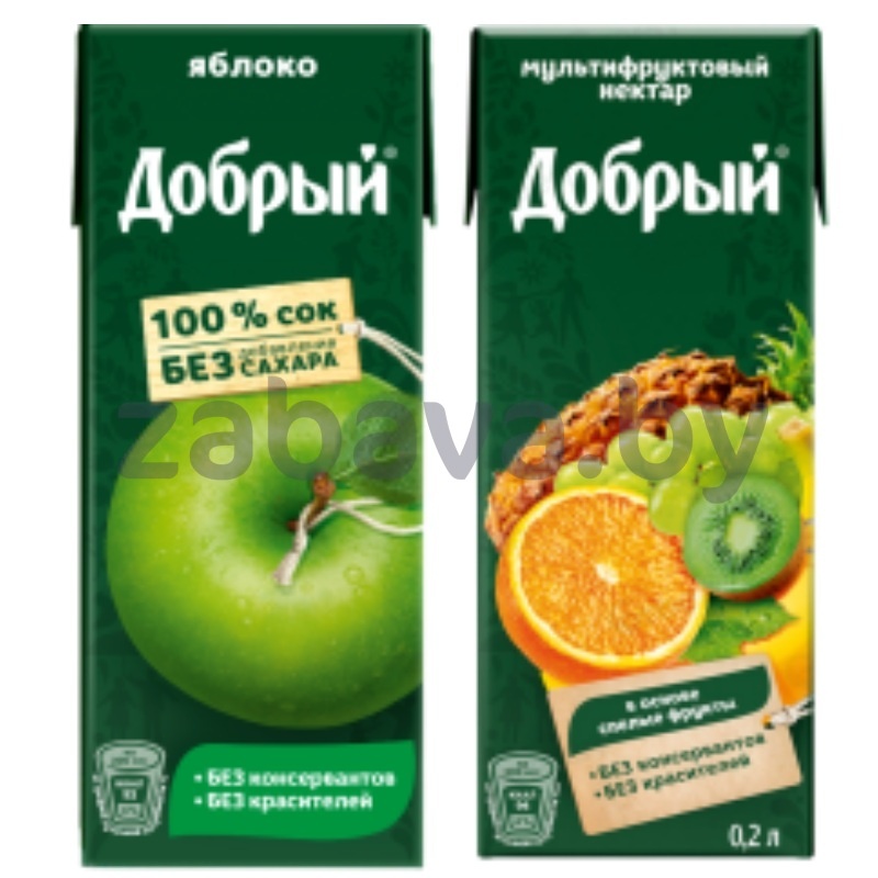 Сок или нектар «Добрый», 0,2 л, яблоко/мультифрукт