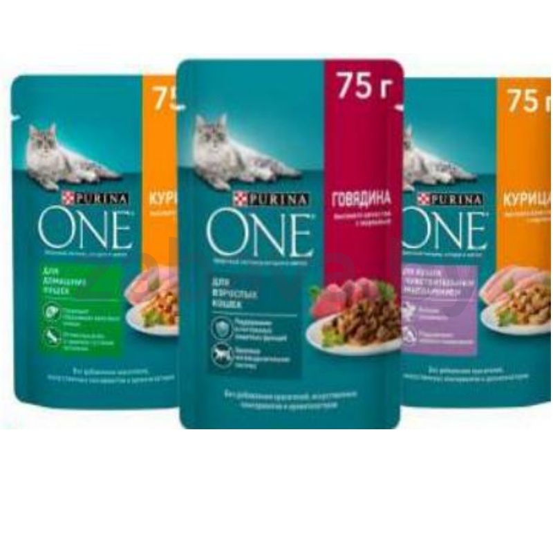 Корм Purina One, для кошек, влажный, курица, 75 г, в ассорт.