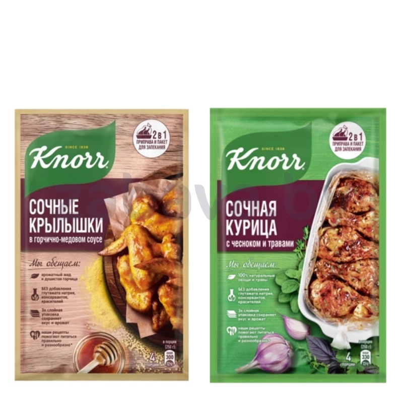 Смесь Knorr «На второе» сочн. крыл./курицы в горчично-медов. соусе или с чесноком и травами, 29 г