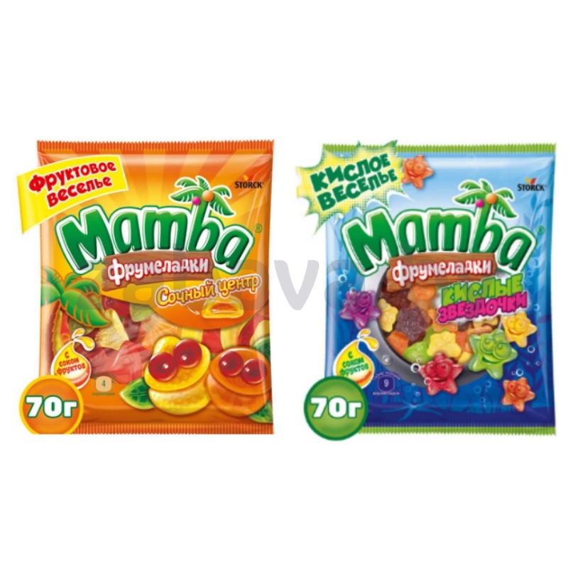 Мармелад Mamba «Сочный центр» или «Кислые звездочки», 70 г