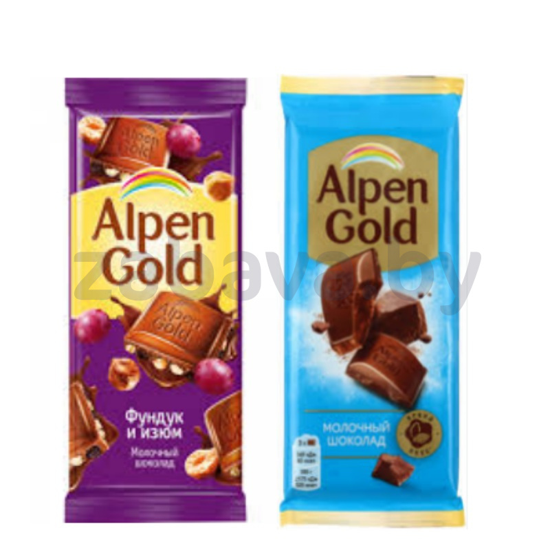 Шоколад Alpen Gold, фундук-изюм или молочный, 80 г