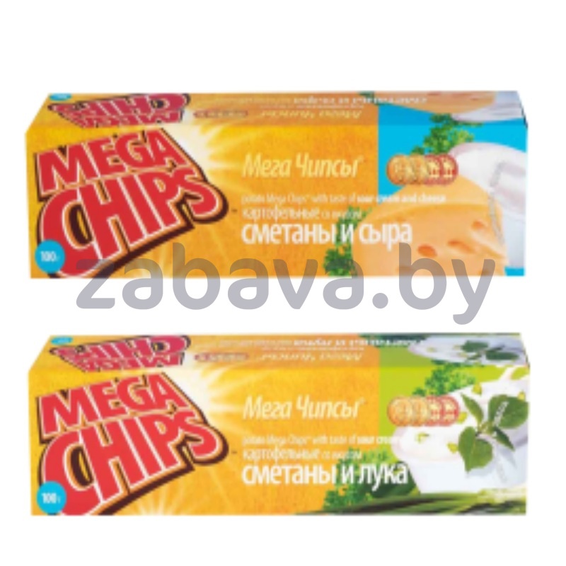 Чипсы Mega Chips, сметана и лук или сметана и сыр, 100 г