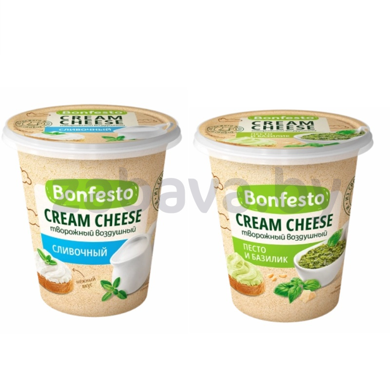 Сыр мягкий Bonfesto Cream Cheese, 65%, 125 г, сливочный/песто и базилик