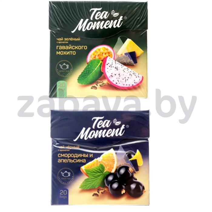 Чай Tea Moment, черн./зелен., смородина-апельсин или гавайск. мохито, 20 пак.