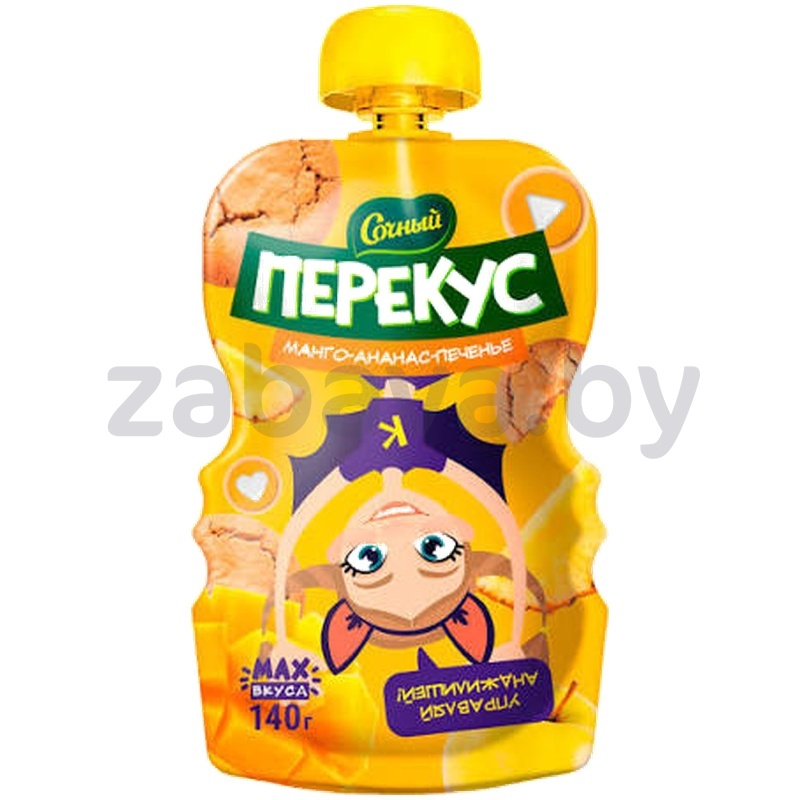 Пюре «Сочный перекус», манго, ананас или персик, 140 г