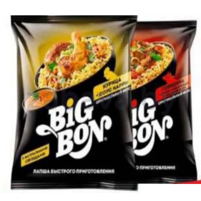 Лапша Big Bon, курица-карри или говядина-томат-базилик, 75 г