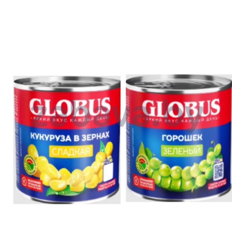 Кукуруза сладкая или горошек зеленый Globus, 340/400 г