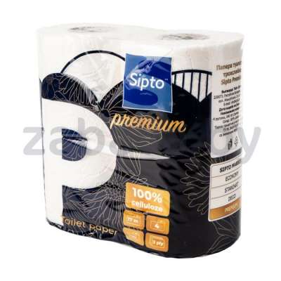 Бумага туалетная Sipto Premium, 3 слоя, 4 рулонов