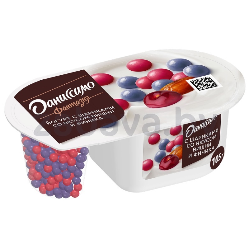 Йогурт «Даниссимо» «Фантазия», хруст. шарики, вишня-финик, 105 г