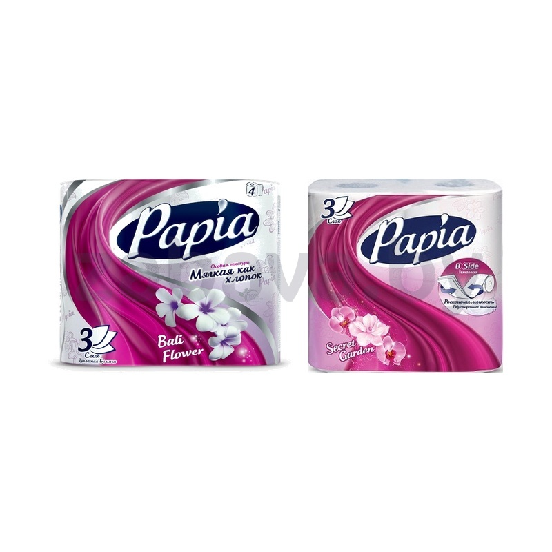 Бумага туалетная Papia Bali Flower или B-side, 3 слоя, 4 рулона