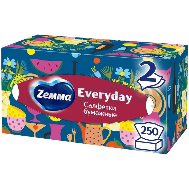 Салфетки бумажные Zemma, Everyday, 2 слоя, 250 шт.