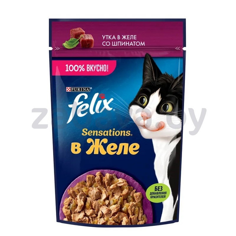 Корм д/кошек Felix, утка в желе со шпинат., 75 г