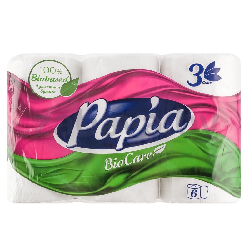 Бумага туалетная Papia, Eio care, 3 сл., 6 рул.