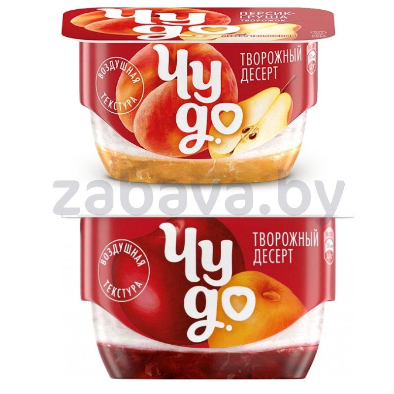 Десерт творожный «Чудо», персик-груша или вишня-черешня, 100 г