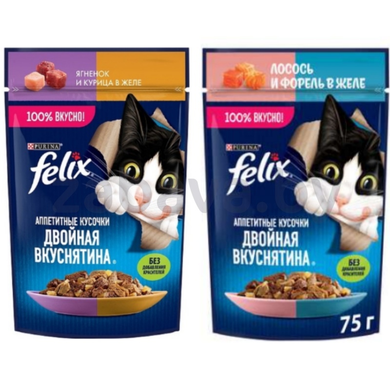 Корм для кошек Felix, лосось-форель или ягненок-курица, 75 г
