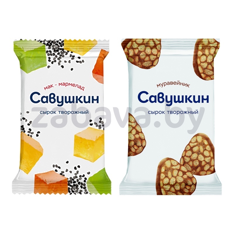 Сырок творожный «Савушкин», муравейник или мак-мармелад, 9%, РБ, 100 г