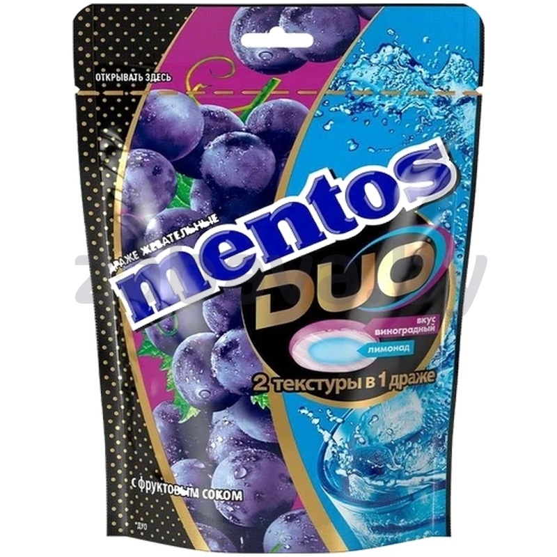 Драже жев. Mentos Duo, виноград-лимон, 45 г