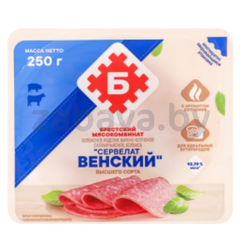 Колбаса салями «Сервелат венский», в/с, 250 г, «Брестский» МК