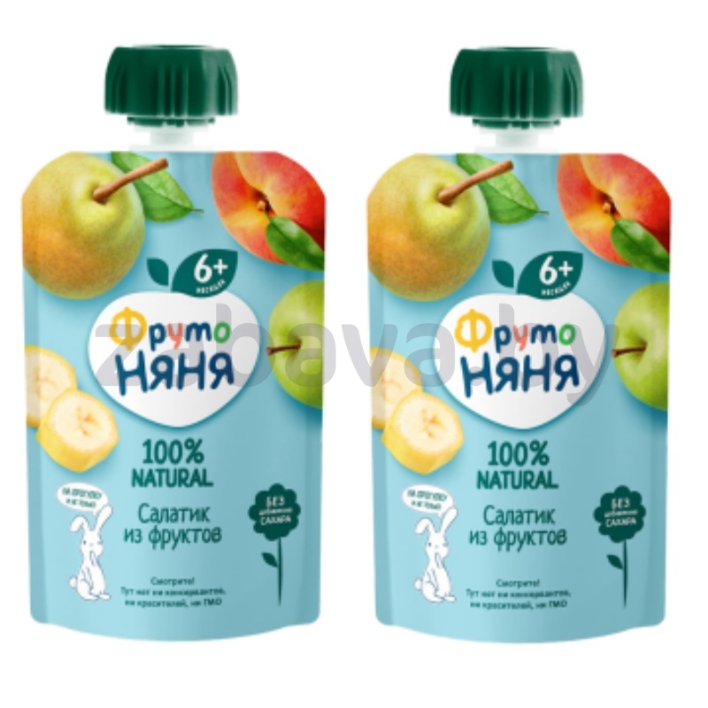 Пюре «Фруто Няня», салатик из фрукт. или яблоко с банан. и твор., 90 г