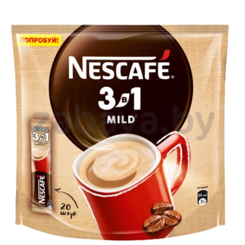 Напиток кофейный Nescafe Mild 3 в 1, мягкий, раствор., 20 пак., 290 г