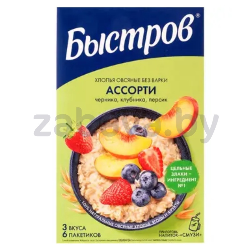 Хлопья овсяные «Быстров», ассорти, клубника-персик-черника, 240 г