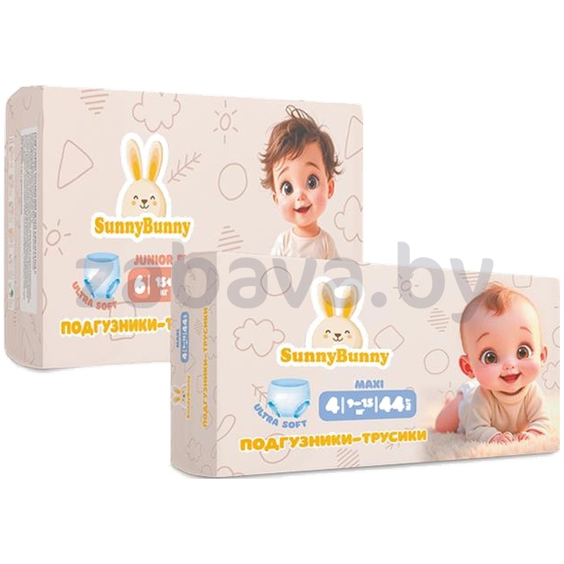 Детские подгузники-трусики Sunny Bunny, 4/44 шт., 5/40 шт., 6/32 шт.