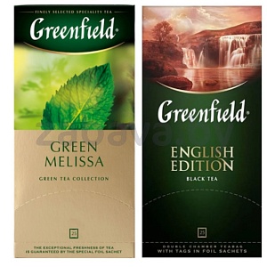 Чай Greenfield Green Melissa или English Edition, 25 пак.