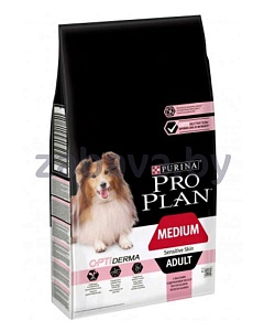 Pro Plan корм для взрослых собак средних пород с чувствительной кожей, с лососем и рисом, 7 кг