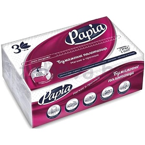 Полотенца бумажные Papia, без перфорации, 3 слоя, 100 шт.