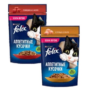 Корм для кошек Felix, курица/говядина в желе, 75 г