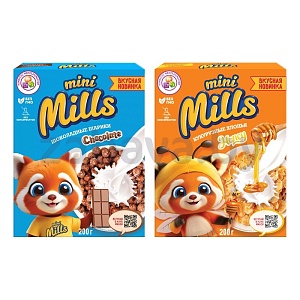 Шарики кукурузные Mini Mills, шоколадн. или медов., 200 г