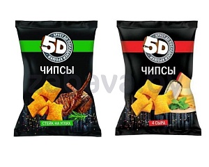 Чипсы пшеничные 5D, «Стейк на углях» или «4 сыра», 90 г
