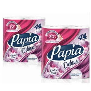 Бумага туалетная Papia Deluxe, Dolce Vita, 4 сл., 4 рул.