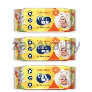 Салфетки влажные Ultra Fresh, Baby, детские с календулой, 60 шт., 1 шт.