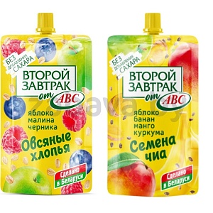 Десерт «Второй завтрак», яблоко-банан-манго или яблоко-малина-черника, 200 г