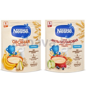 Каша Nestle, молочная, овсян. банан-груша или мультизлак. яблоко-черника-малина, 200 г