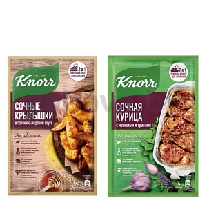 Смесь Knorr «На второе» сочн. крыл./курицы в горчично-медов. соусе или с чесноком и травами, 29 г